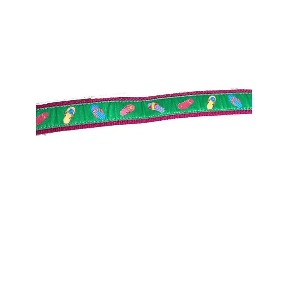 Preston Flip Flop Print Canvas Belt 50 Inch Pink Green - Picture 4 of 6